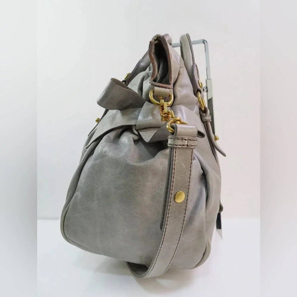 SOLD!!  MIU MIU Bow Bag Grey Leather Large 2-Way Shoulder Bag Crossbody Authen - Picture 4 of 13